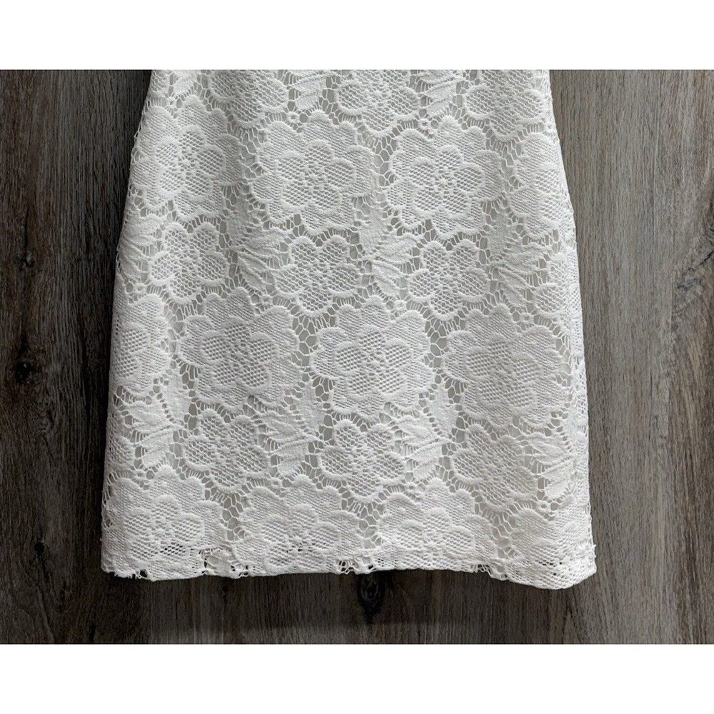 NINE WEST White Lace Dress Womens 10 Lined Knee Length Short Cap Sleeve - Picture 5 of 9